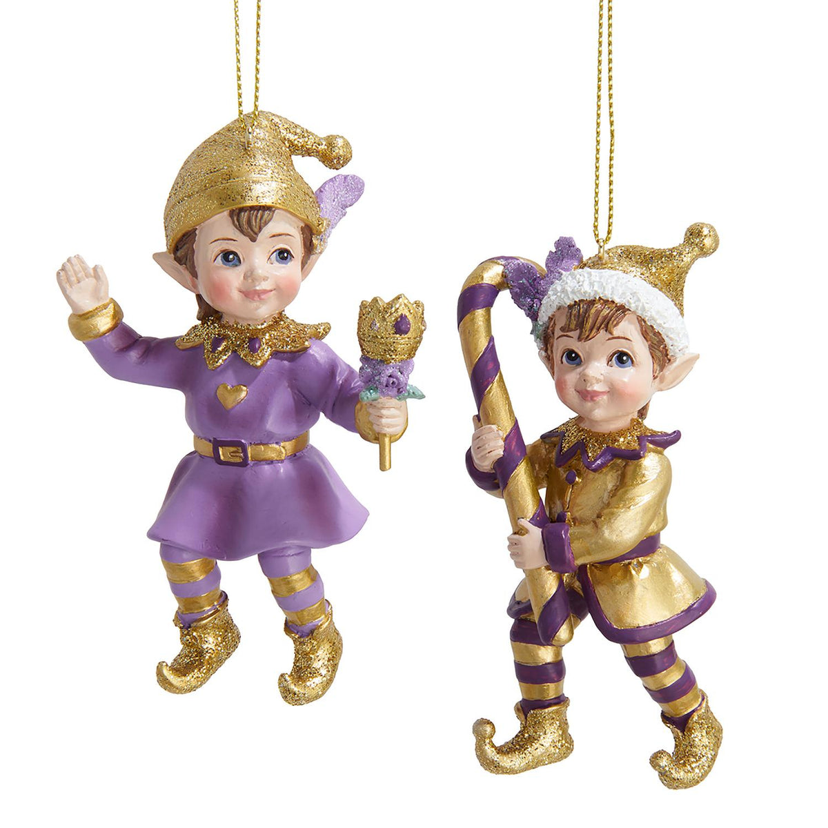 4"resin purple & gold elf orn 2/asstd.