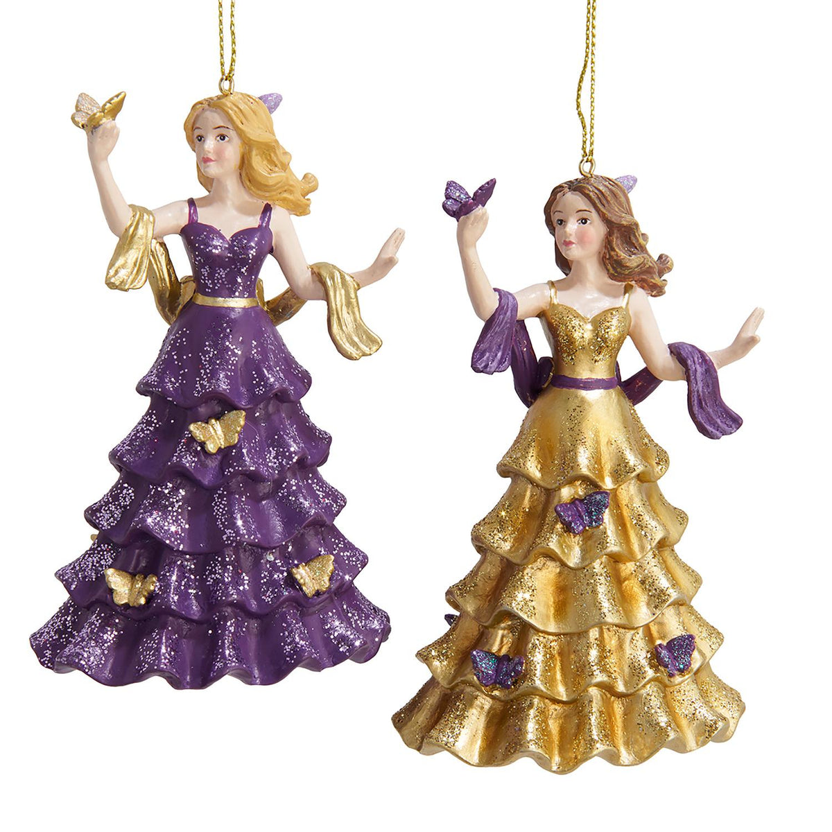 4.25"resin purple & gold butterfly lady orn 2/asstd.