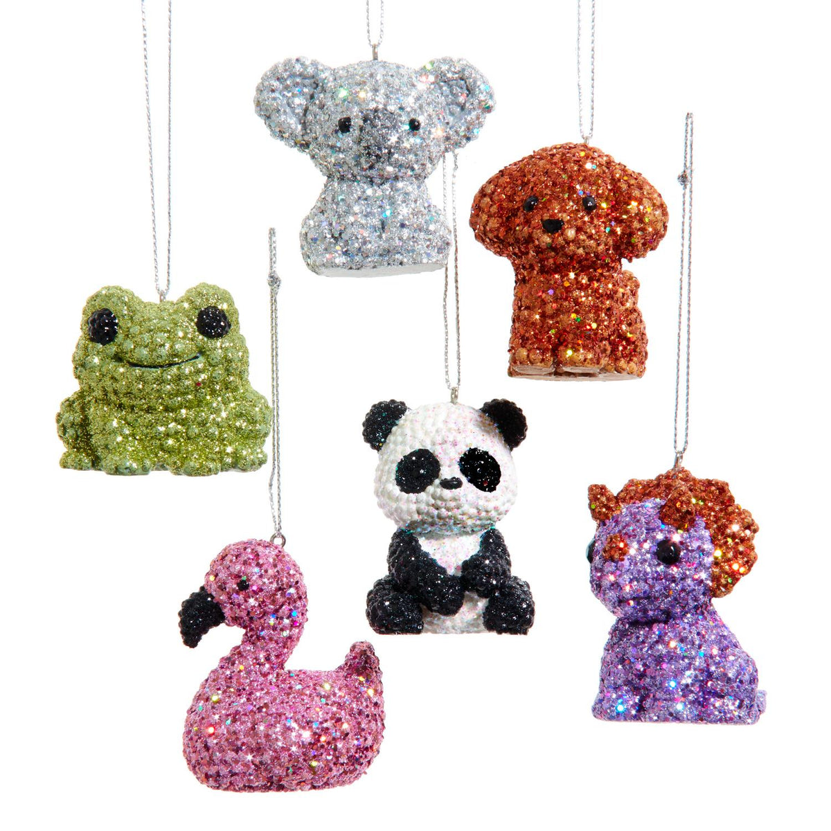 2.25"resin bedazzled animal orn 6/asstd: koala, dinosaur, fr