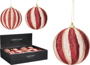 kerstbal 10cm 2ass glitter soft pink met burgundy