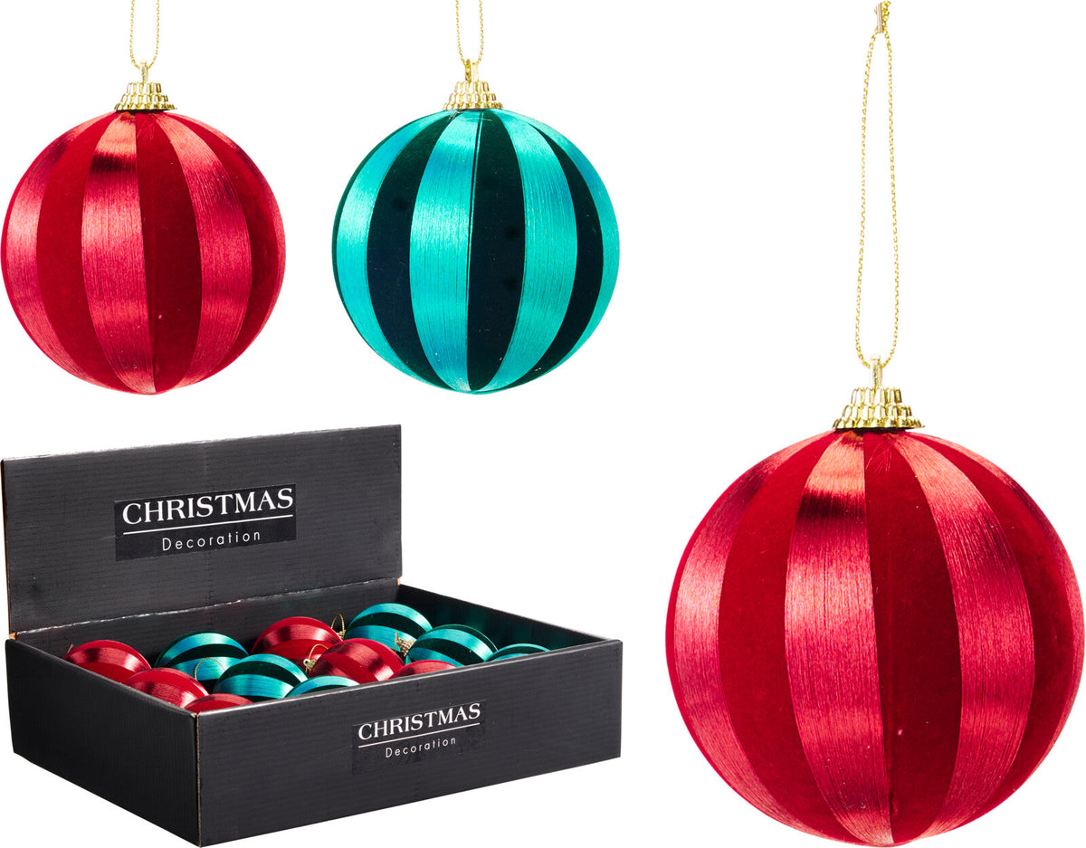 kerstbal 8cm met satijn 2ass kleuren