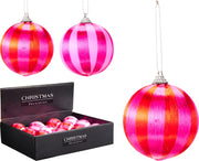 kerstbal 8cm met satijn 2ass kleuren