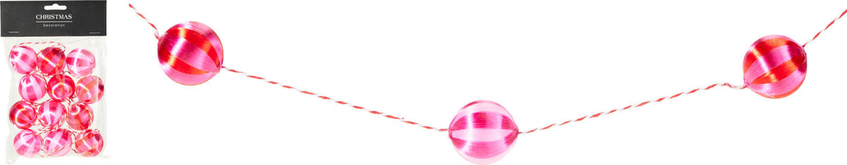 kerstbal guirlande satijn 4x220cm kleur: roze met lichtroze en roze met rood