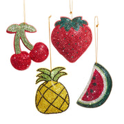 3"bedazzled fruit orn 4/asstd: watermelon, pineapple, cherry