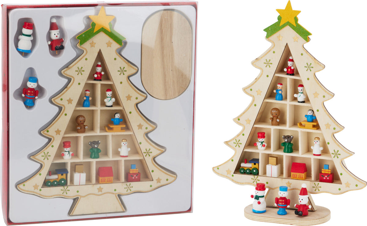 kerstboom met decoratie hout 29cm naturel