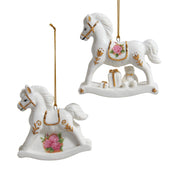 3"porcelain gold & white horse orn 2/asstd.