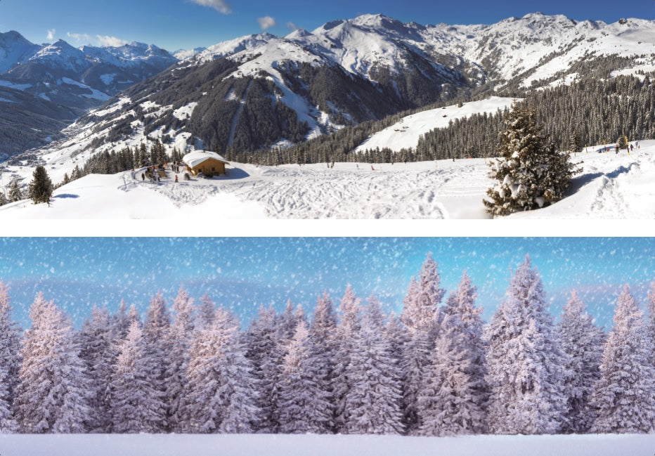achtergrond dubbelzijdig-wintersport/bos 100x35cm