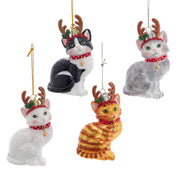 4"nobl gem gls cat w/antlers orn 4/a