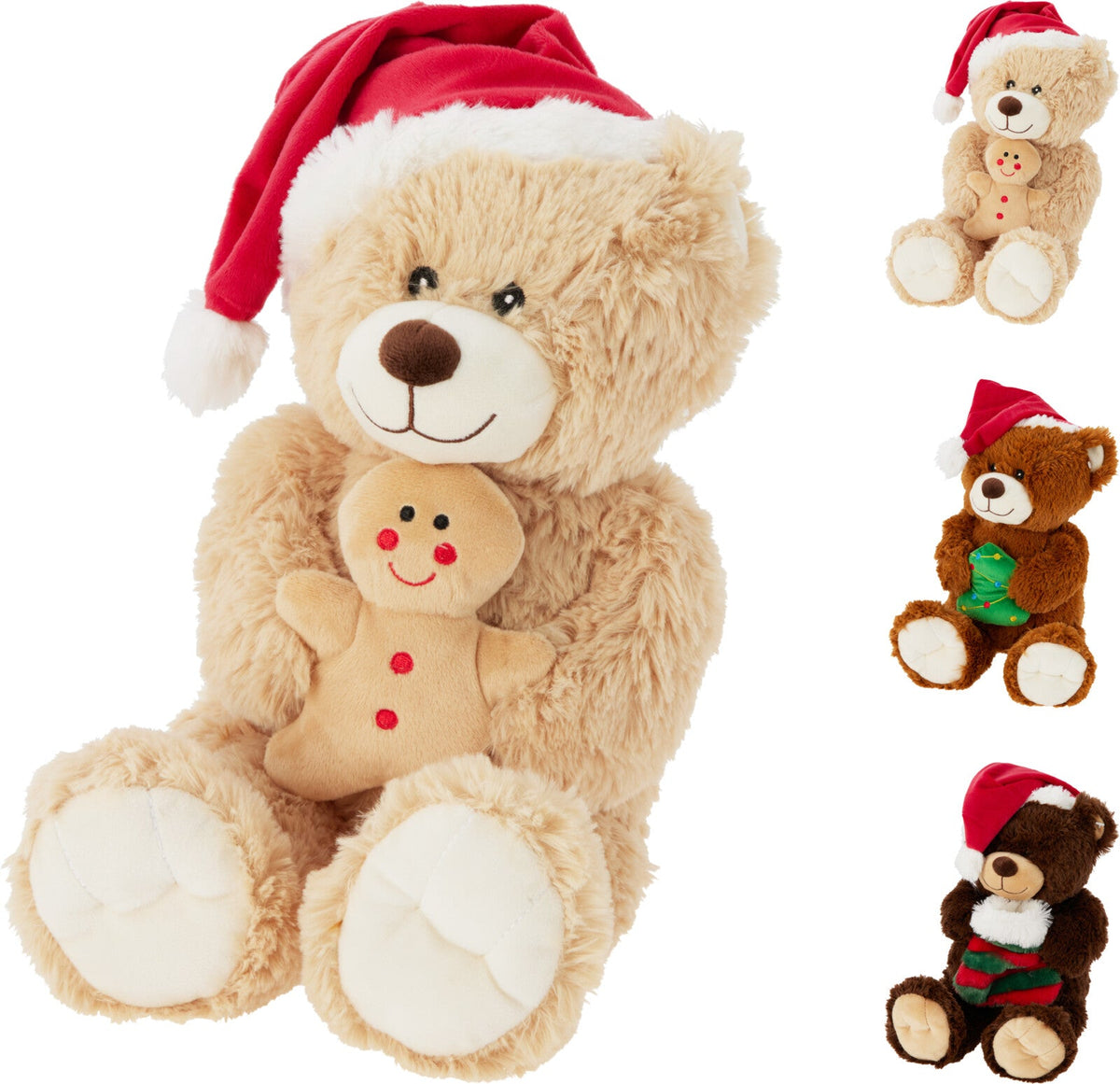 kerstbeer 45cm pluche, polyester. 45x20x28cm, 250 grams. 3ass ontwerpen, met hangtag