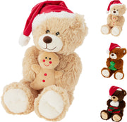 kerstbeer 45cm pluche, polyester. 45x20x28cm, 250 grams. 3ass ontwerpen, met hangtag