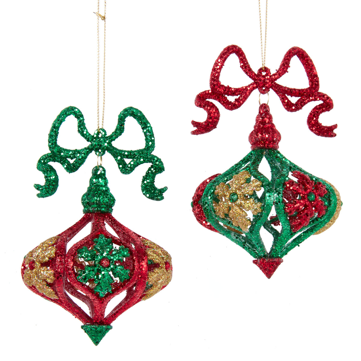 4.6"plastic red, green & gold glitt