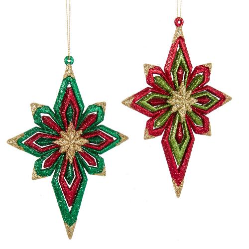6"plastic red, green & gold glitter
