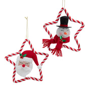 7"fabric santa & snowman w/star orns 2/asstd.