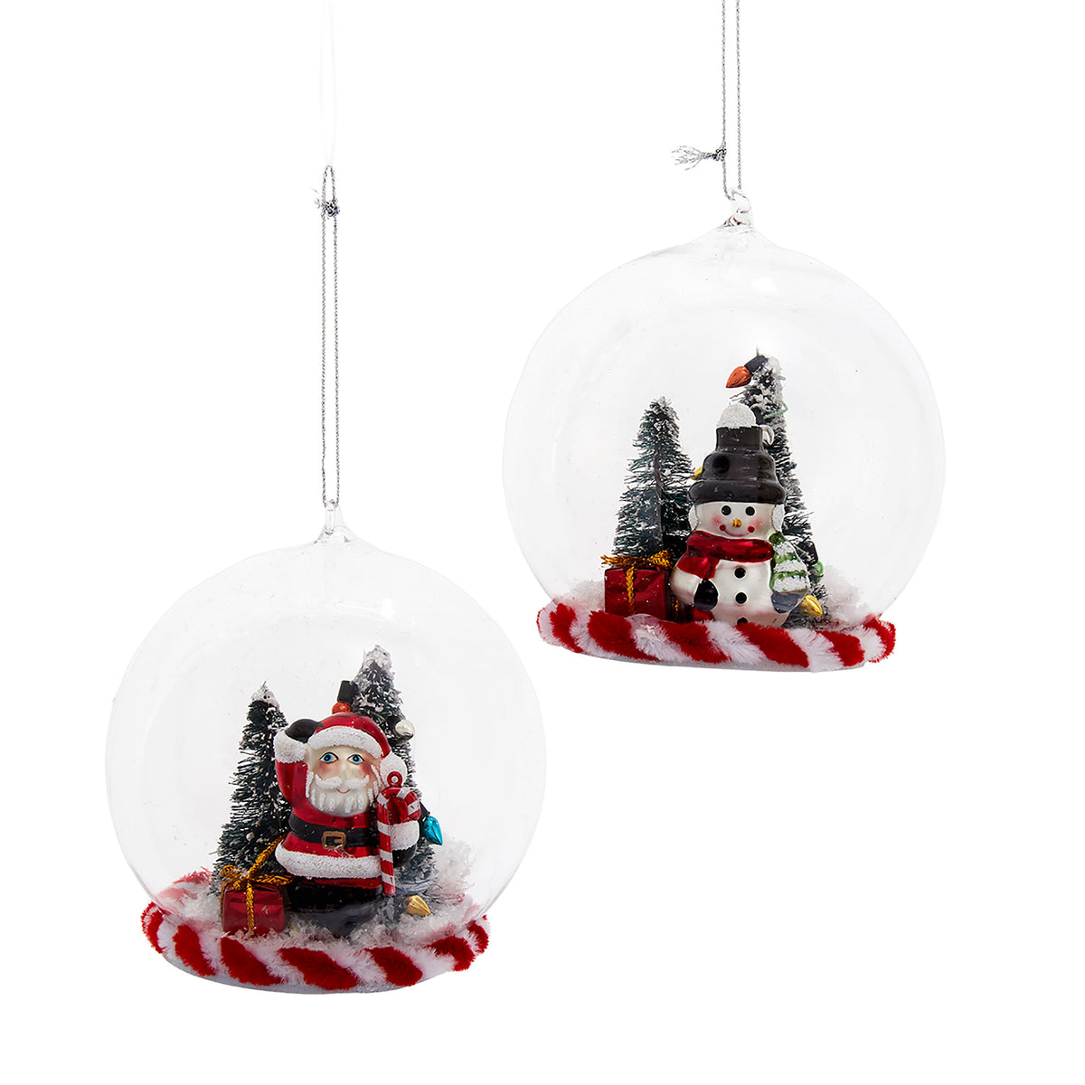 4.25"glass santa & snowman w/tree inside view orn 2/asstd.