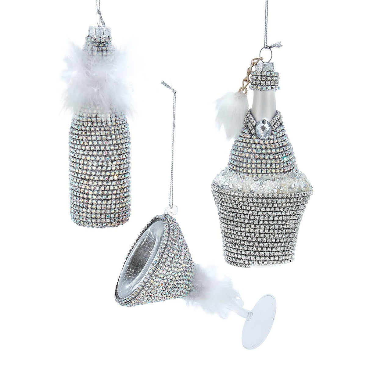 4-5.75"glass bottle & martini glass orn 3/asstd