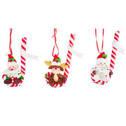4.9"h clay dough santa/ snowman/ deer with candy cane orna x
