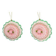 plastic flower orn x 2.