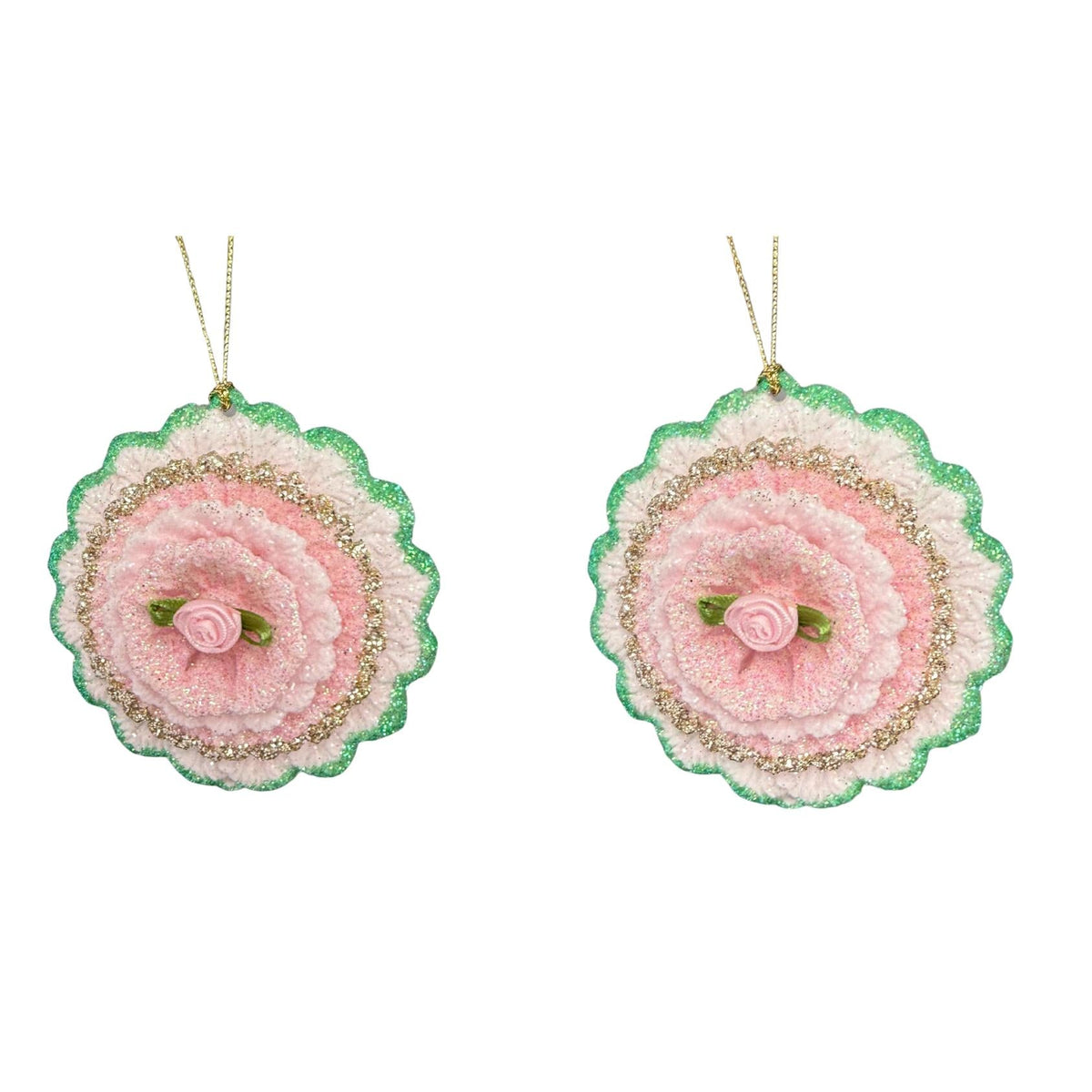 plastic flower orn x 2.
