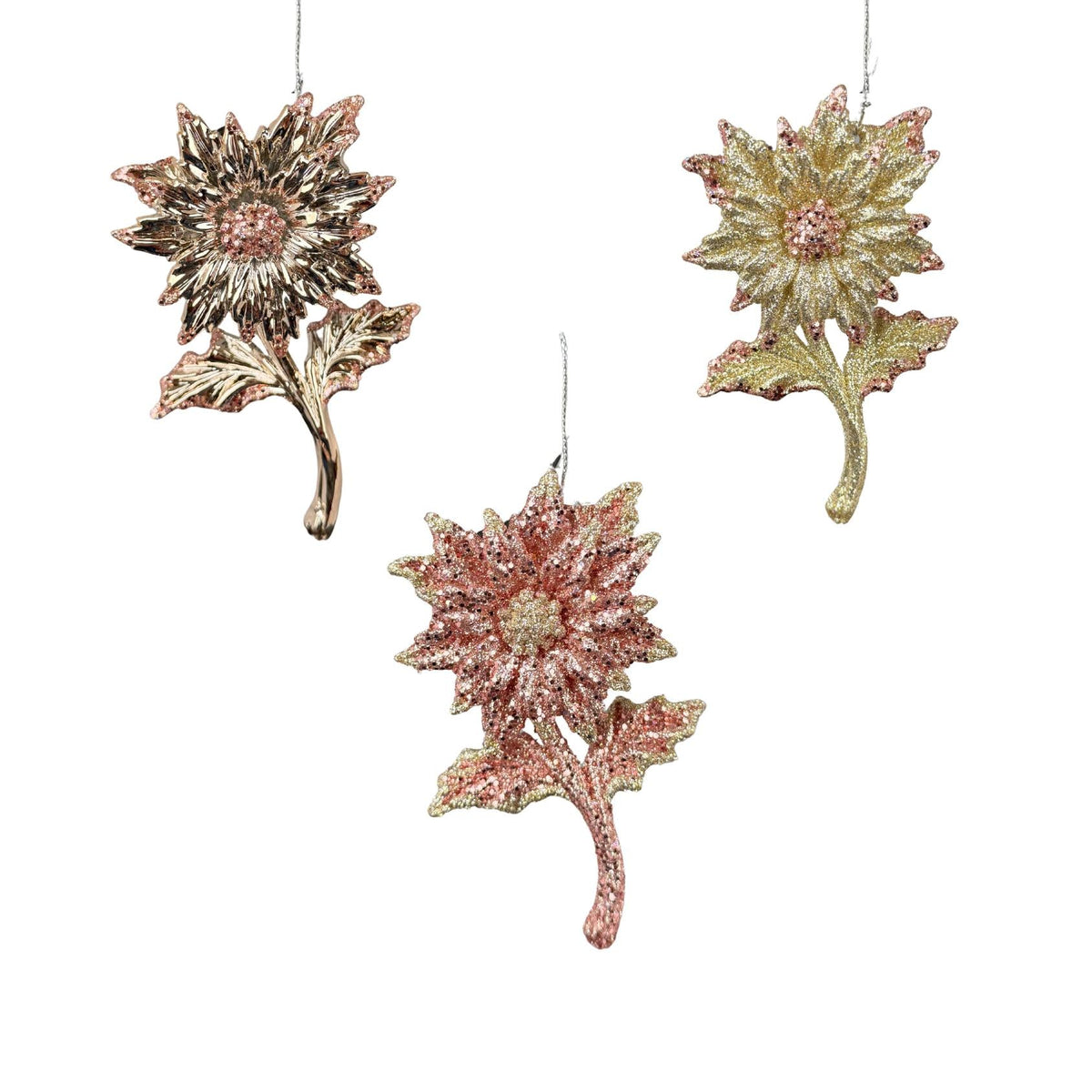 plastic flower orn x 3.