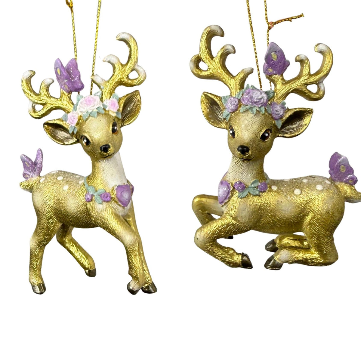 4"resin gold/purple deer orn 2/asstd