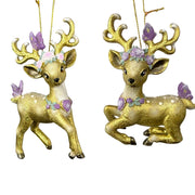 4"resin gold/purple deer orn 2/asstd