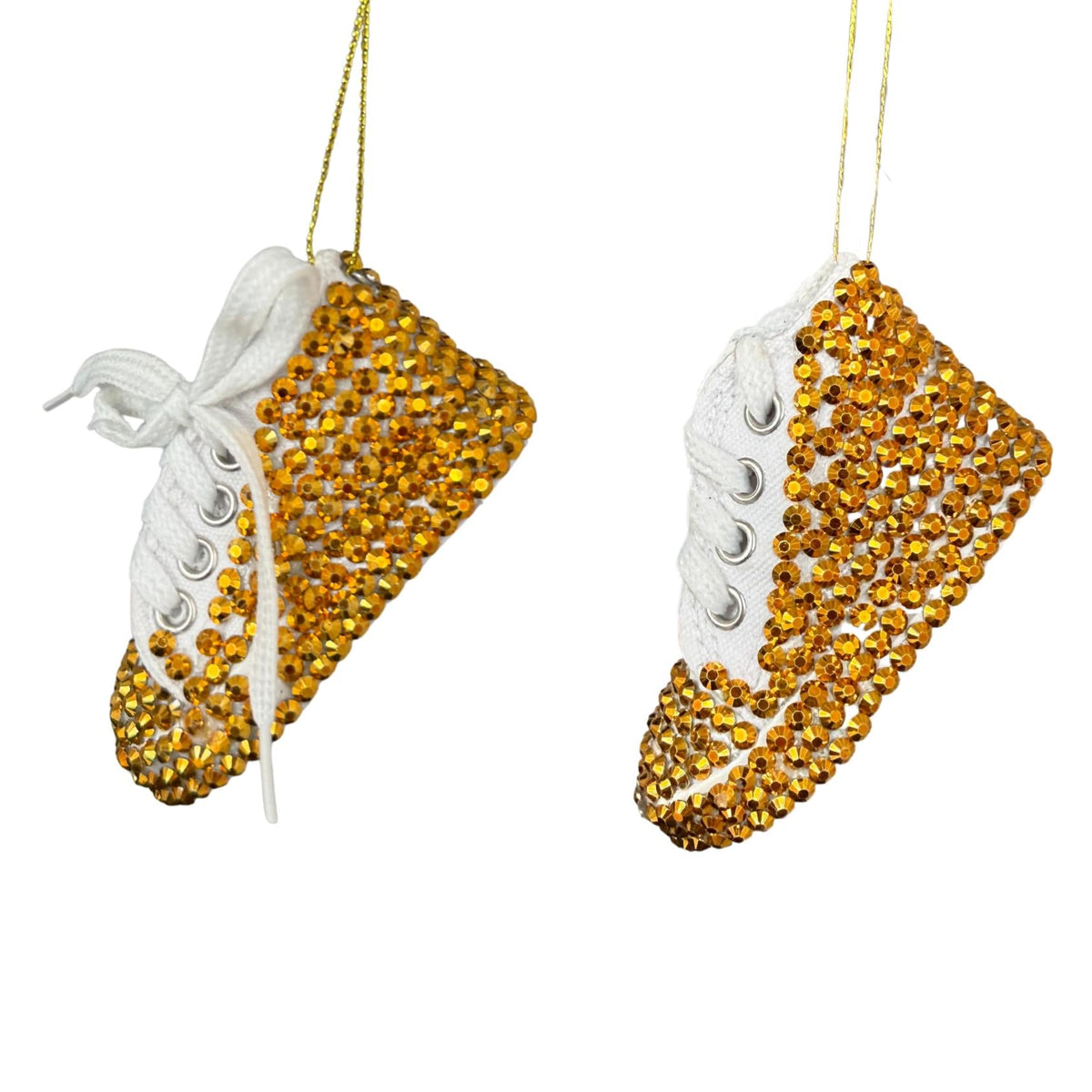 3"gold bedazzled fabric sneaker orn 2/asstd
